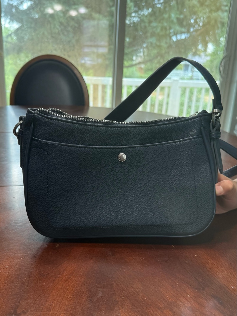 Pebbled Black Shoulder Tote with Silver Hardware - Unbranded